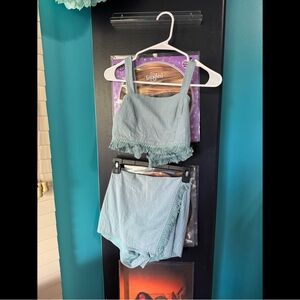 Blue Blush Light Blue Lace Fringe Trim Two-Piece Set